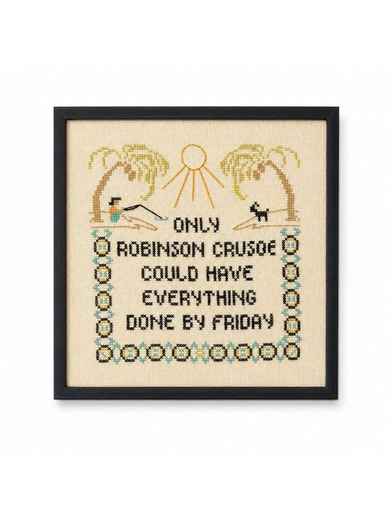 Other - Framed Needlwork Cross Stitch Humor Only Robinson Crusoe Could Have Everything D
